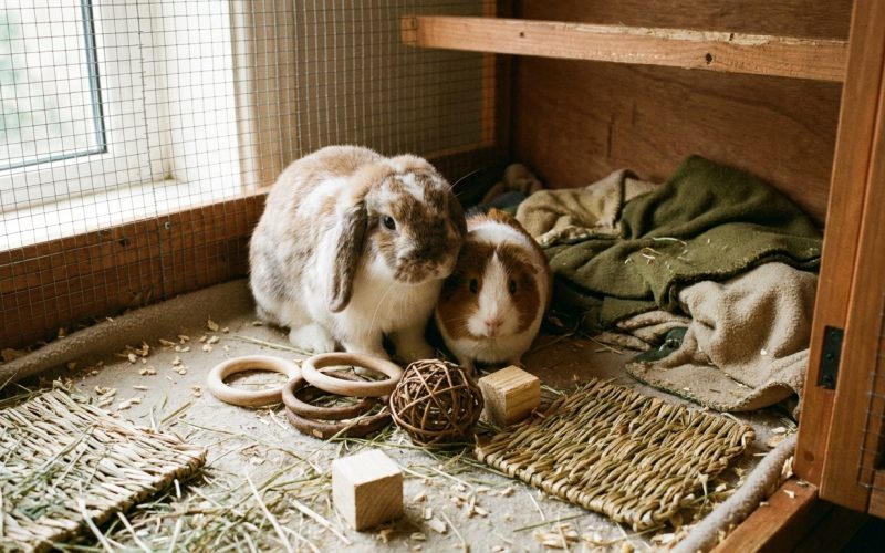 Accessoires français rongeur : lapin et cochon d'Inde avec jouets bois naturels