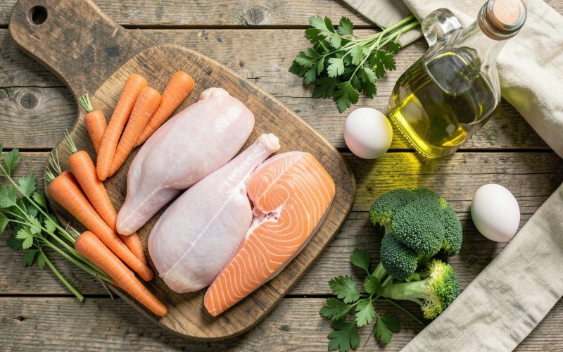 Aliments naturels chien : viandes, légumes, œufs, huiles - sélection Poil&Caille