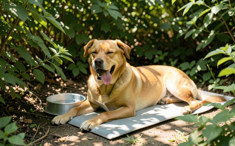 Chien à l'ombre dans le jardin : canicule chien protection à la maison